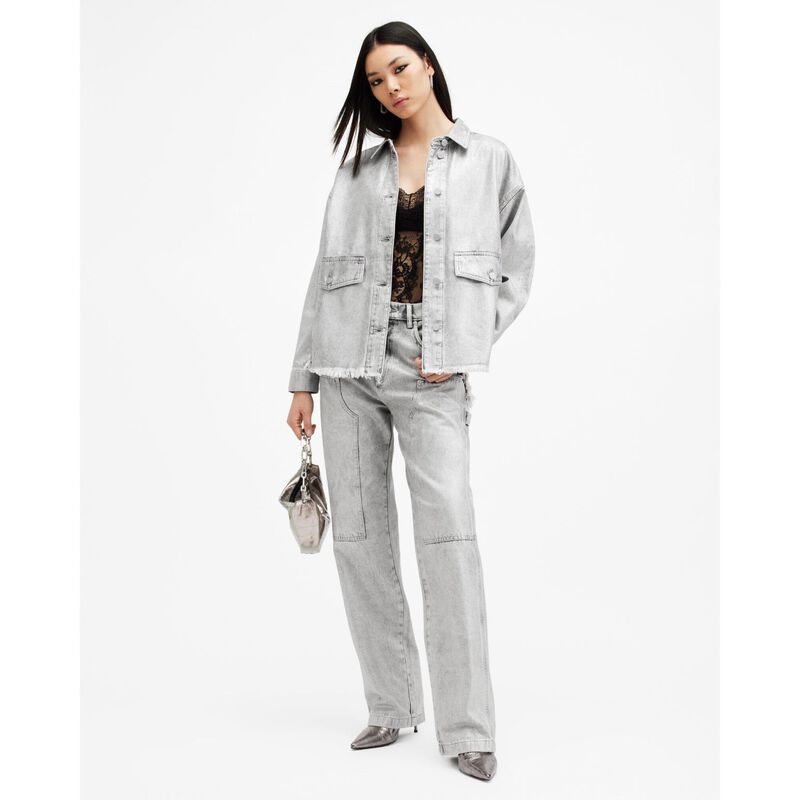 AllSaints Mia Metallic Wide Leg Denim Cargo Jeans image number 3
